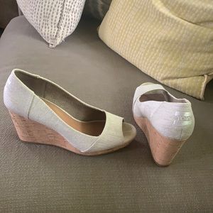 Tom’s open toe cork wedge heels